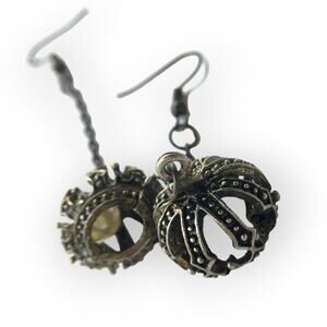 Pewter/gun metal crown cage dangle earrings